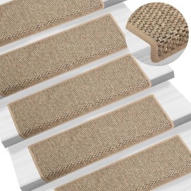 Tappeti Adesivi Scale Aspetto Sisal 15 pz 65x21x4cm Beige Scuro