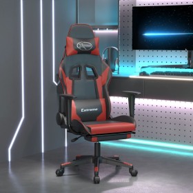 Sedia Gaming Massaggio Poggiapiedi Nero e Rosso Vino Similpelle