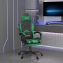 Sedia da Gaming Girevole con Poggiapiedi Nero Verde Similpelle