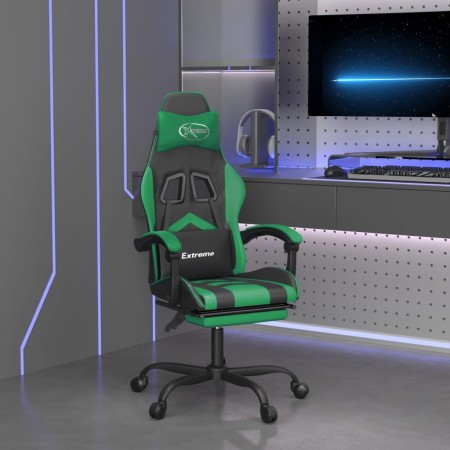 Sedia da Gaming Girevole con Poggiapiedi Nero Verde Similpelle