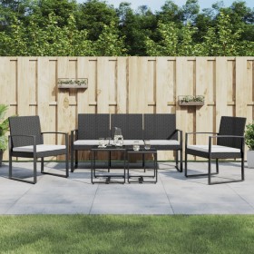 Set da Pranzo da Giardino 5 pz Nero con Cuscini in Rattan PP