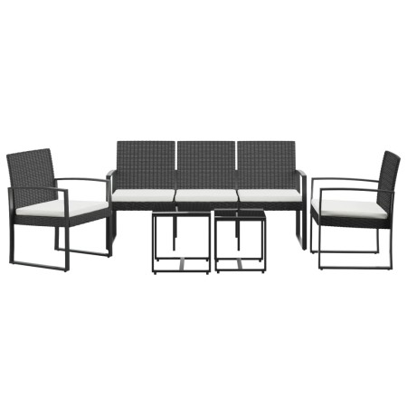 Set da Pranzo da Giardino 5 pz Nero con Cuscini in Rattan PP