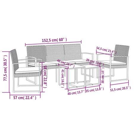 Set da Pranzo da Giardino 5 pz Nero con Cuscini in Rattan PP