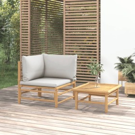 Set Salotto da Giardino 2pz con Cuscini Grigio Chiaro Bambù