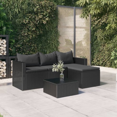 Set Divani da Giardino Nero in Polyrattan