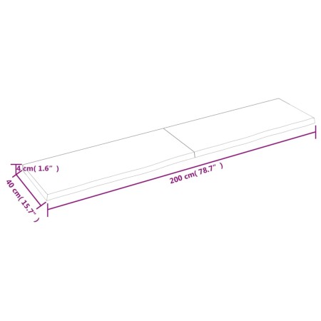 Ripiano a Parete 200x40x(2-4) cm Massello Rovere Non Trattato