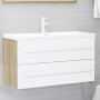 Set Mobili Bagno 2 pz Bianco e Rovere Sonoma Legno Multistrato