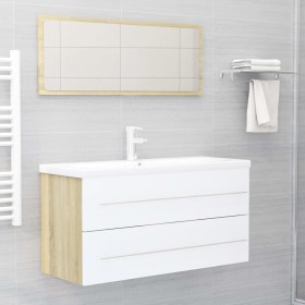 Set Mobili Bagno 2 pz Bianco e Rovere Sonoma Legno Multistrato