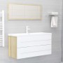 Set Mobili Bagno 2 pz Bianco e Rovere Sonoma Legno Multistrato