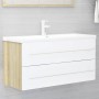 Set Mobili Bagno 2 pz Bianco e Rovere Sonoma Legno Multistrato