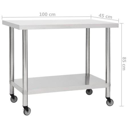 Tavolo da Lavoro Cucina con Ruote 100x45x85 cm in Acciaio Inox