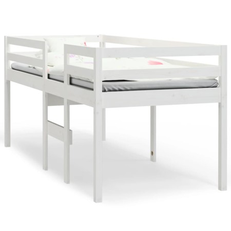 Letto a Soppalco Bianco 80x200 cm in Legno Massello di Pino