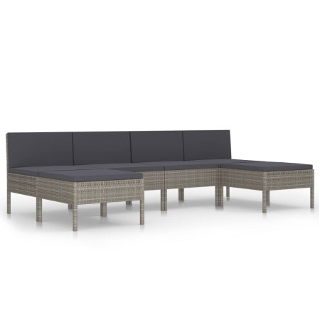 Set Divani da Giardino 6 pz con Cuscini in Polyrattan Grigio