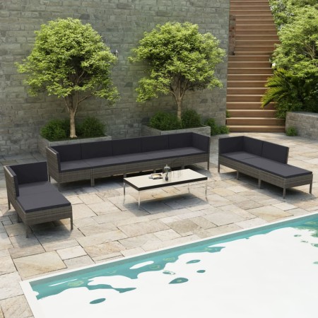 Set Divani da Giardino 10 pz con Cuscini in Polyrattan Grigio