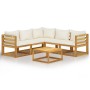 Set Divani da Giardino 6 pz con Cuscini Crema Massello Acacia