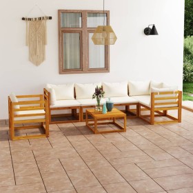 Set Divani da Giardino 7 pz con Cuscini Crema Massello Acacia