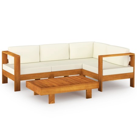 Set Divani Giardino 5 pz Cuscini Bianco Crema in Legno d'Acacia