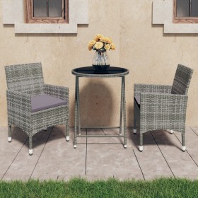 Set Bistrot Giardino 3 pz Polyrattan e Vetro Temperato Grigio