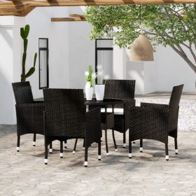 Set da Pranzo per Giardino 5 pz in Polyrattan Nero