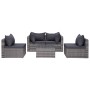 Set Divani da Giardino 7 pz con Cuscini in Polyrattan Grigio