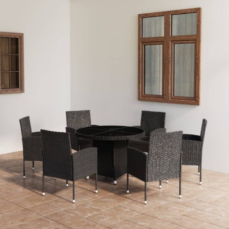 Set da Pranzo da Giardino 7 pz in Polyrattan Nero