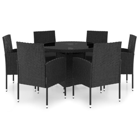 Set da Pranzo da Giardino 7 pz in Polyrattan Nero