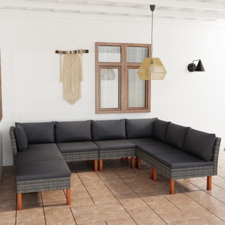 Set Divani da Giardino 8 pz con Cuscini in Polyrattan Grigio