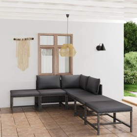 Set Divani da Giardino 6 pz con Cuscini in Polyrattan Grigio