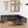 Set Divani da Giardino 9 pz con Cuscini in Polyrattan Grigio