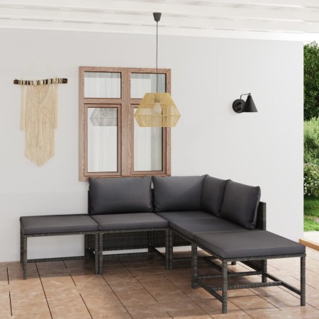 Set Divani da Giardino 6 pz con Cuscini in Polyrattan Grigio