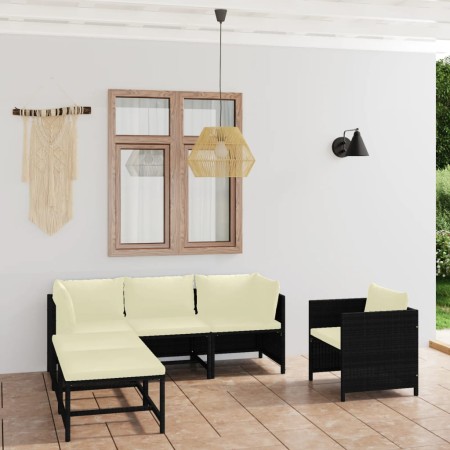 Set Divani da Giardino 6 pz con Cuscini in Polyrattan Nero