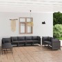 Set Divani da Giardino 10 pz con Cuscini in Polyrattan Grigio