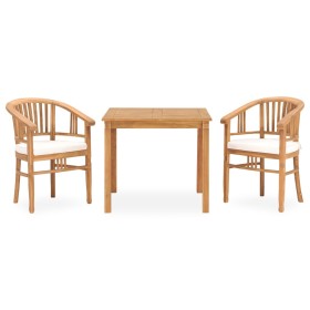 Set da Pranzo da Giardino 3 pz con Cuscini in Massello di Teak