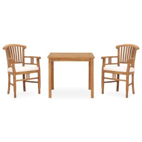 Set da Pranzo da Giardino 3 pz con Cuscini in Legno di Teak