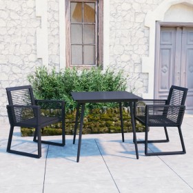 Set da Pranzo da Giardino 3 pz in Rattan PVC Nero