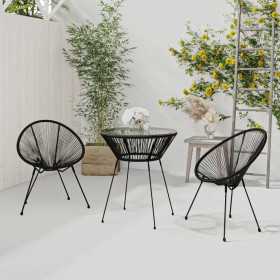 Set da Pranzo per Giardino 3 pz in Rattan PVC Nero