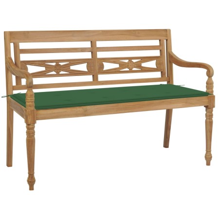 Panca Batavia con Cuscino Verde 120 cm in Massello di Teak