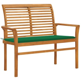 Panca da Giardino con Cuscino Verde 112 cm in Legno Teak