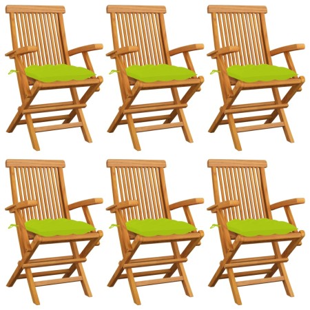 Sedie Giardino con Cuscini Verde Chiaro 6pz Legno Massello Teak