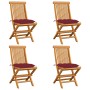 Sedie da Giardino con Cuscini Rosso Vino 4 pz Massello di Teak