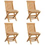 Sedie da Giardino con Cuscini Beige 4 pz Massello di Teak