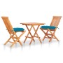 Set da Bistrot 3 pz con Cuscini Azzurri Legno Massello di Teak