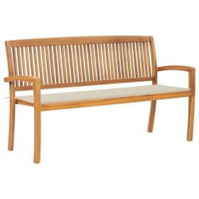 Panchina da Giardino Impilabile con Cuscino 159cm Teak Massello