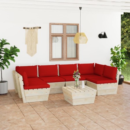 Set Divani da Giardino su Pallet 7 pz con Cuscini Legno Abete