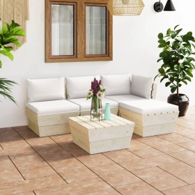 Set Divani da Giardino su Pallet 5 pz con Cuscini Legno Abete