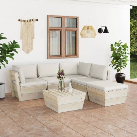 Set Divani da Giardino su Pallet 6 pz con Cuscini Legno Abete