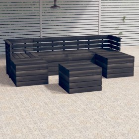 Set Divani da Giardino su Pallet 7 pz Legno Pino Grigio Scuro