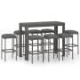 Set da Bar da Giardino 9 pz con Cuscini in Polyrattan Grigio