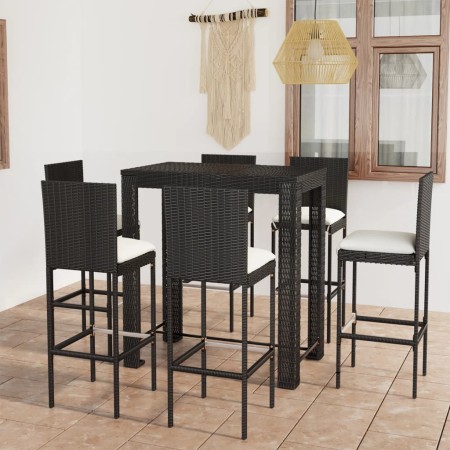 Set Bar da Giardino 7 pz con Cuscini in Polyrattan Nero