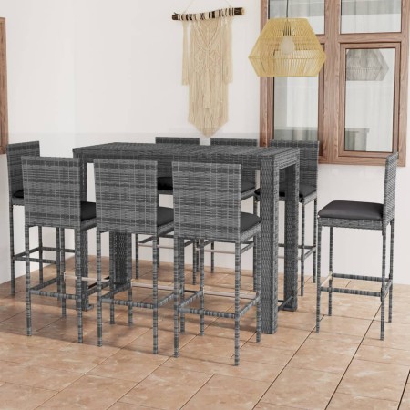 Set Bar da Giardino 9 pz con Cuscini in Polyrattan Antracite